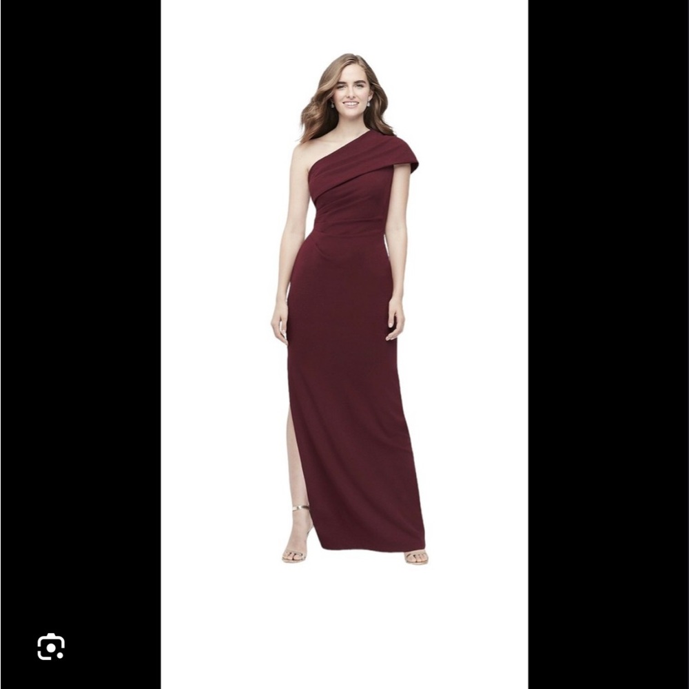 David's Bridal Red Asymmetrical One Shoulder Gown